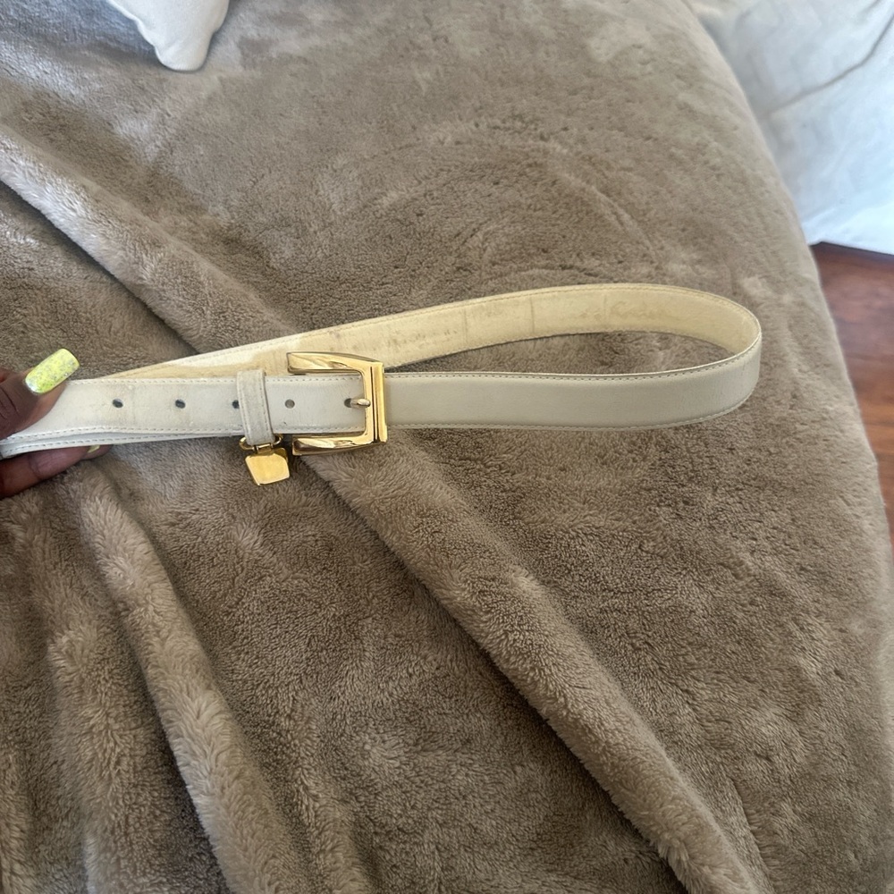 cream vintage leather belt with gold buckle